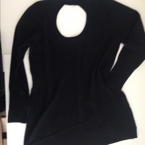 Solid black sweater 1X Open Back, Asymmetrical hem